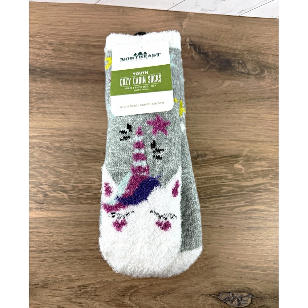 Northeast Outfitters Youth S Crew Socks Unicorn Rainbow Gray Aloe Snug Fit 1pr